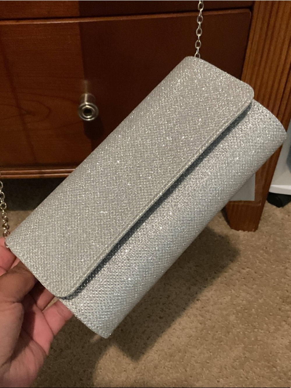 Fashion Nova Silver Glitter Clutch Wristlet